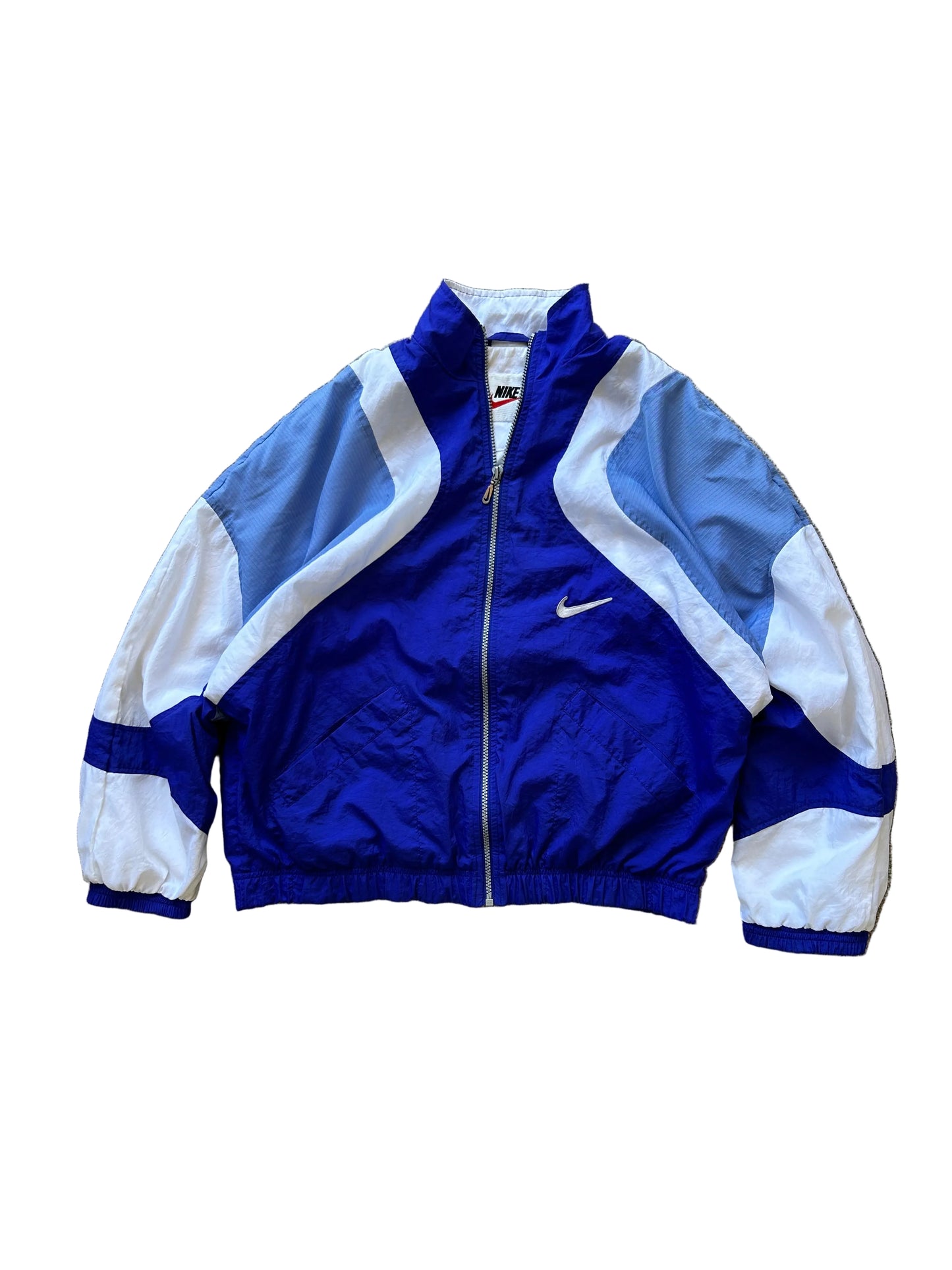 vintage Nike 90s woven windbreaker jacket in blue and white Medium