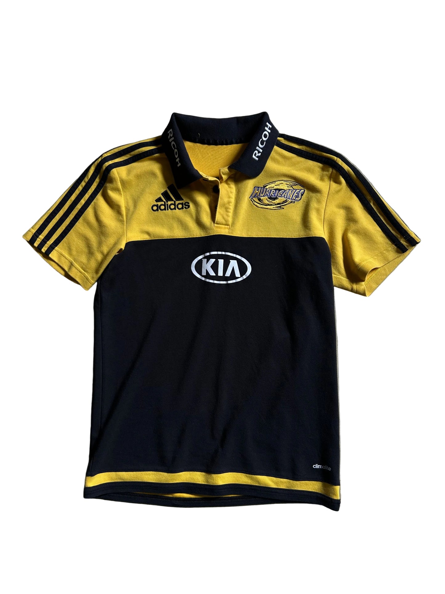Adidas Ricoh Hurricanes rugby polo shirt Yellow 2015 Small