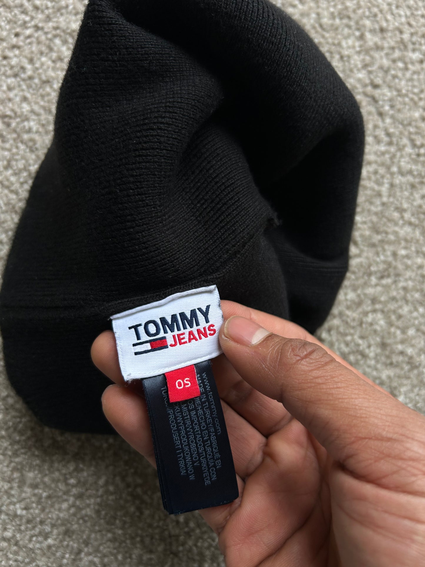 black Tommy Jeans cotton-blend beanie OSFa