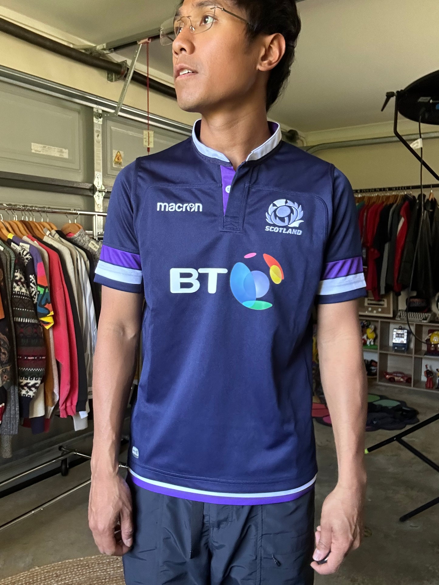 navy blue Macron Scotland rugby union home shirt from the 2017/18 season Small