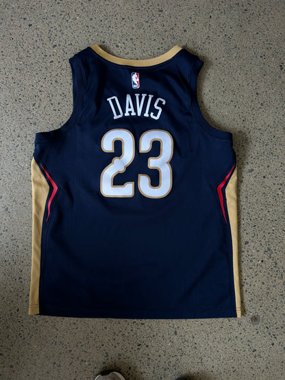 Nike Navy New Orleans Pelicans Anthony Davis #23 Icon Edition Swingman Jersey featuring gold and red trim Large