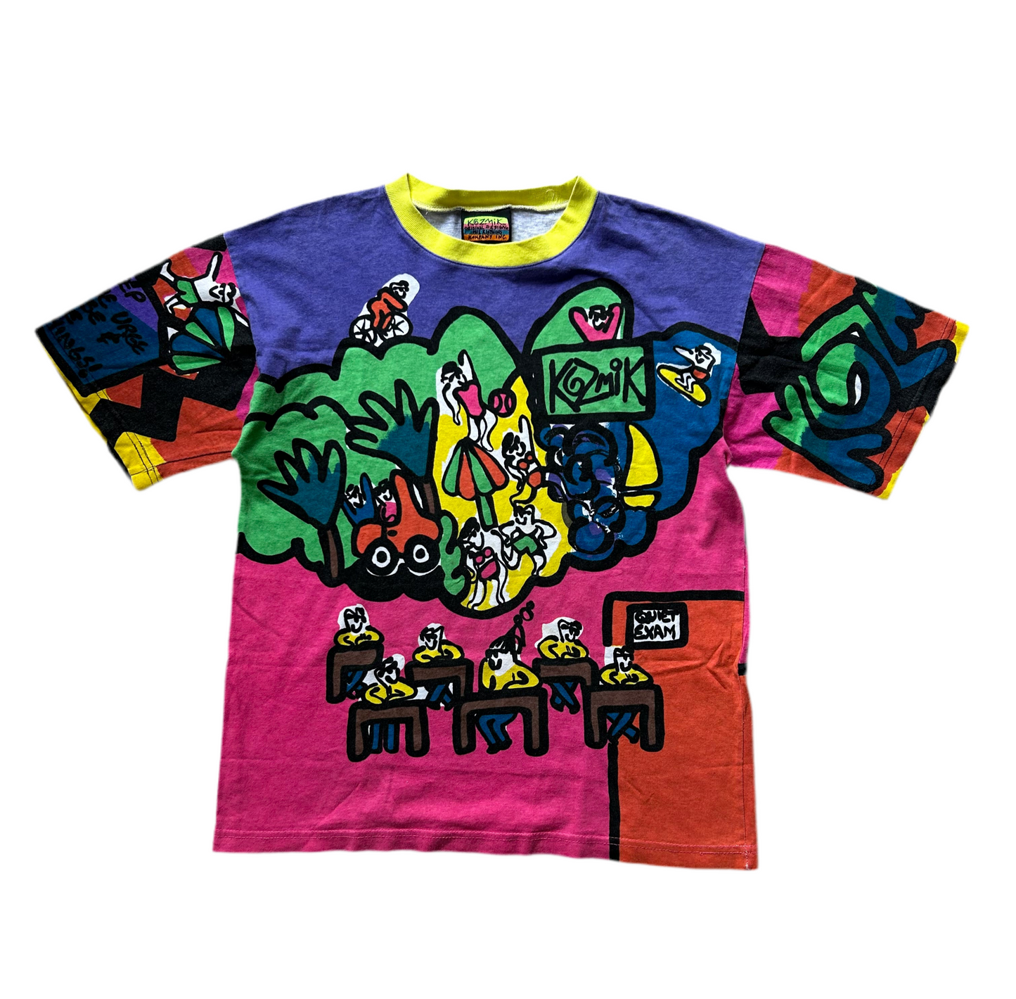 Vintage Kozmik All Over Print Hand Painted Tee Made in NZ Medium