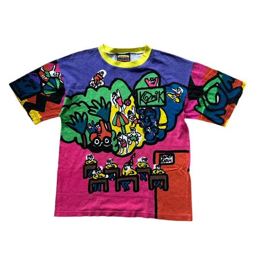 Vintage Kozmik All Over Print Hand Painted Tee Made in NZ Medium