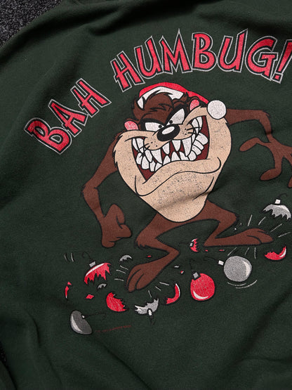 Vintage Looney Tunes Taz "Bah Humbug!" Christmas Crewneck XL Tultex Tag