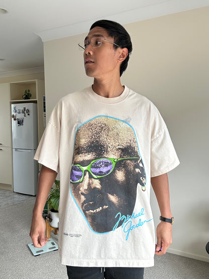 Michael Jordan wearing green sunglasses and is made by EFFN Clothing Cream Large