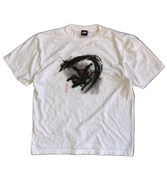 white Star Wars themed t-shirt featuring a Japanese-style ink brush graphic of the character Darth Maul XL