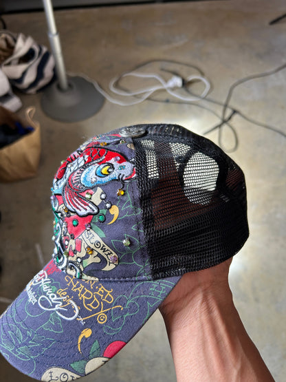 Ed Hardy by Christian Audigier trucker cap, often featuring signature tattoo-inspired graphics and rhinestone