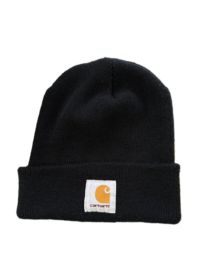 Carhartt WIP Acrylic Watch Beanie in black, featuring a folded cuff and a woven square logo patch