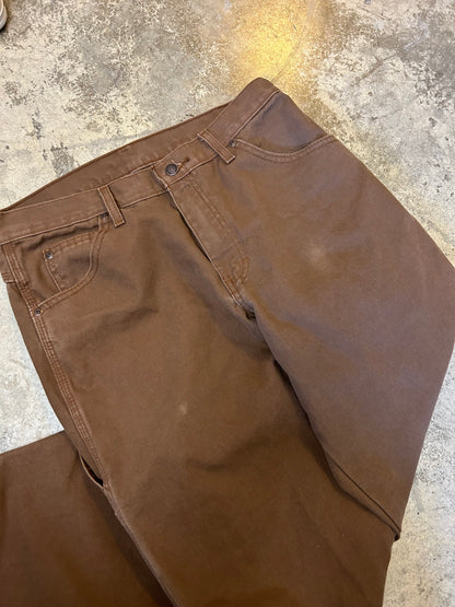 Vintage brown Dickies Relaxed Fit Duck Carpenter Jeans featuring a hammer loop and dual tool pockets