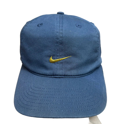 Vintage blue Nike cap featuring an embroidered gold swoosh logo Osfa