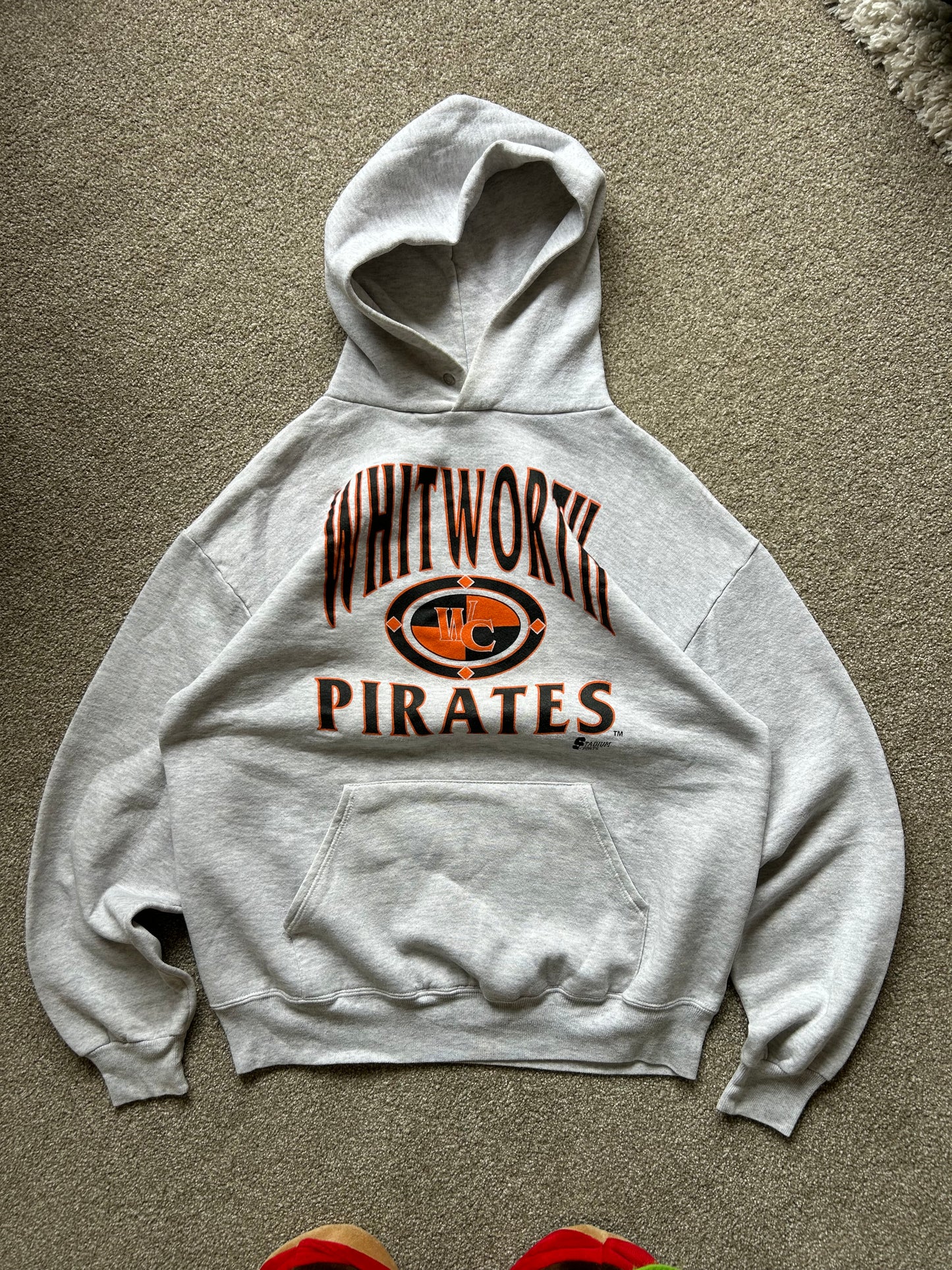 Vintage Whit Worth Pirates Hoodie Large Grey