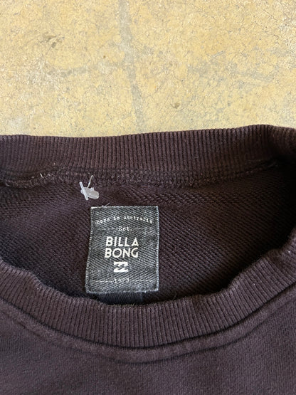 Faded black sweatshirt is a Billabong crewneck featuring a yellow palm tree logo on the chest Large