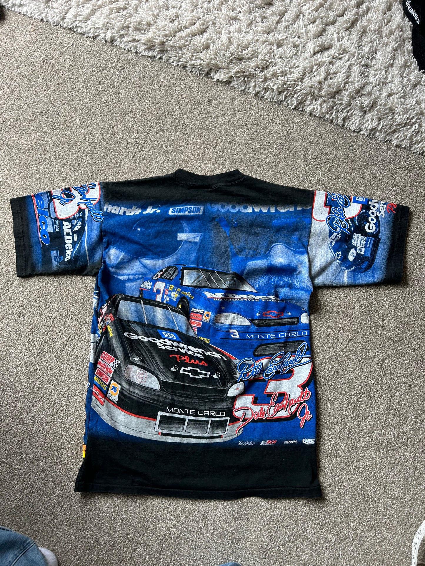 vintage Chase NASCAR "Two Faces of 3" all-over print t-shirt featuring Dale Earnhardt Sr. and Dale Earnhardt Jr Large
