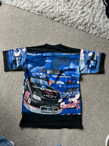 vintage Chase NASCAR "Two Faces of 3" all-over print t-shirt featuring Dale Earnhardt Sr. and Dale Earnhardt Jr Large
