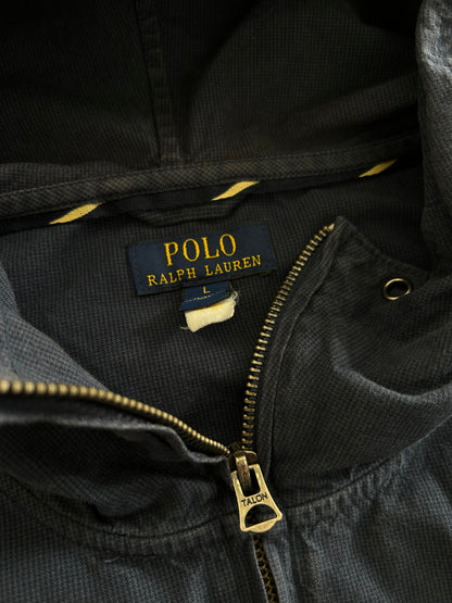 dark blue Polo Ralph Lauren hooded windbreaker features a distinctive red embroidered logo on the chest Navy Blue Large