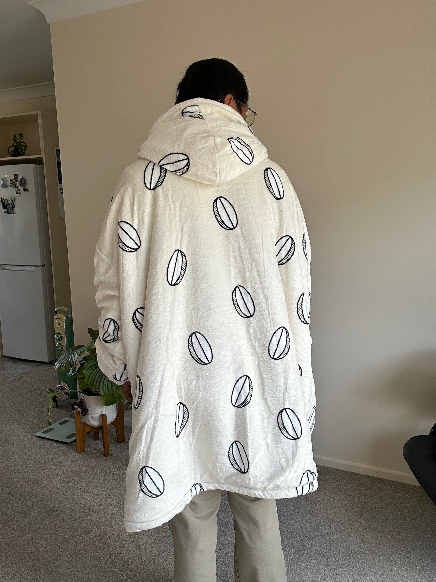 Jed's branded wearable blanket hoodie, "Oodie Cream