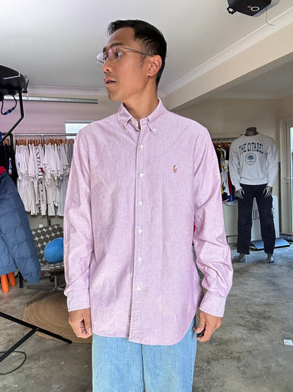 Dark pink shirt is a Polo Ralph Lauren classic fit Oxford button-down Medium