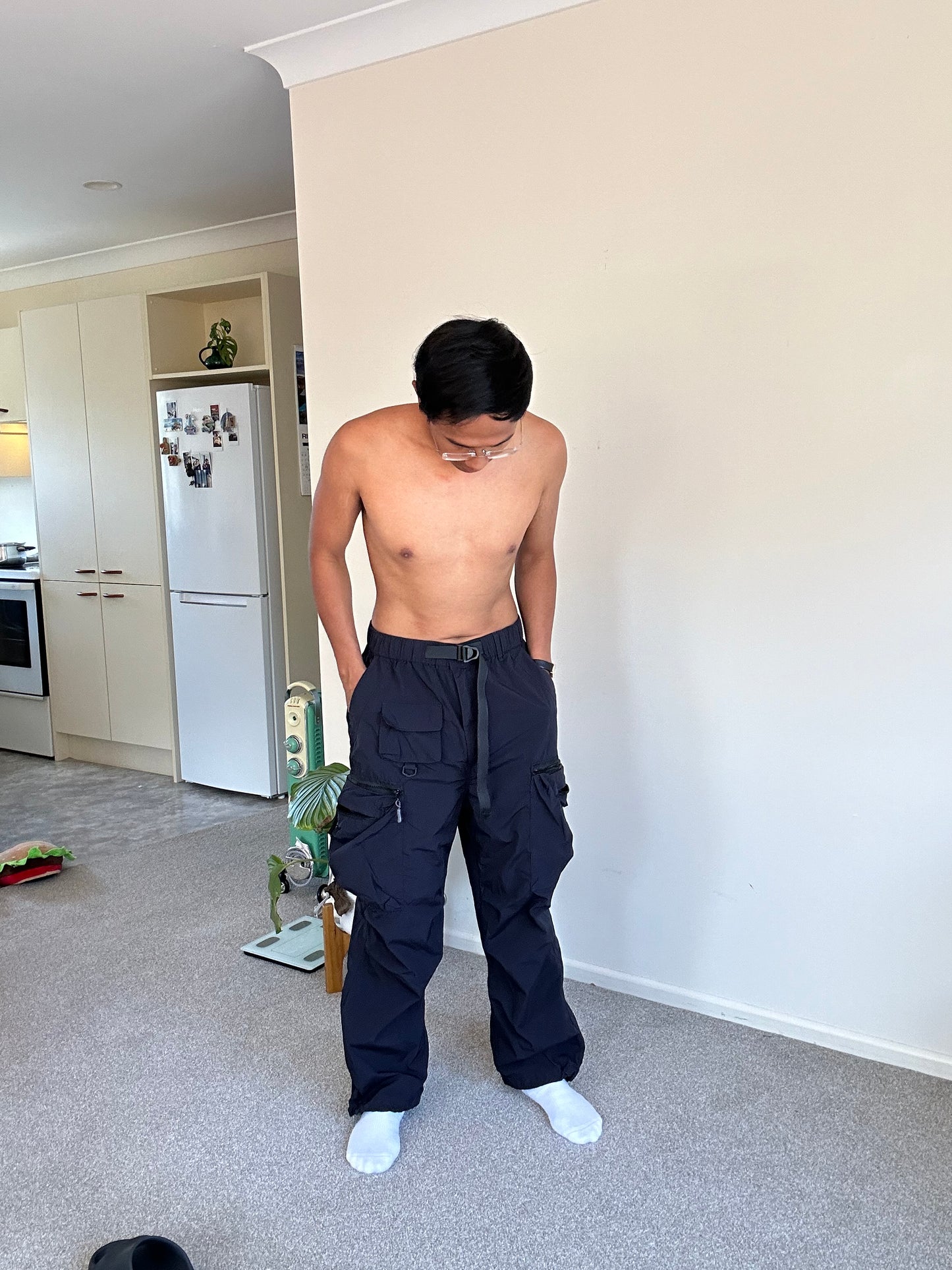 black extended waistband cargo pants in 100% Polyester Smoking Life