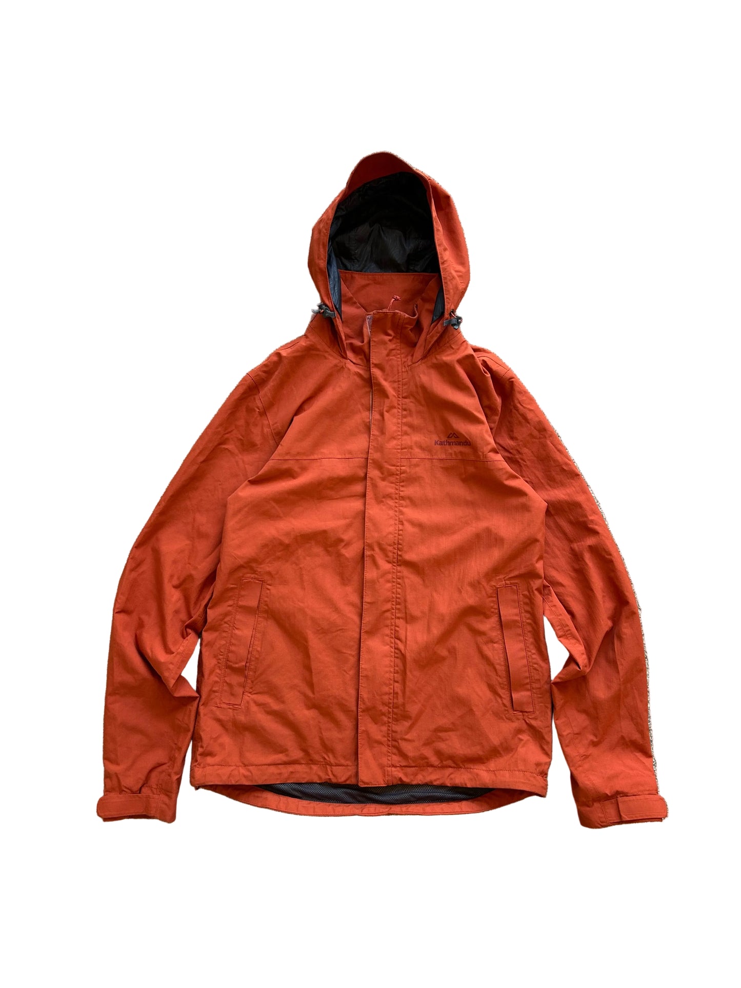 Kathmandu men's Andulo 2-layer rain jacket in a dark orange color Medium