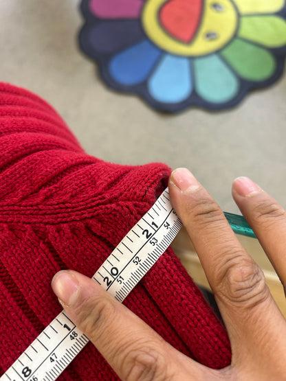 classic red ribbed quarter-zip sweater by Polo Ralph Lauren featuring a high mock neckline and textured vertical ribbing Small
