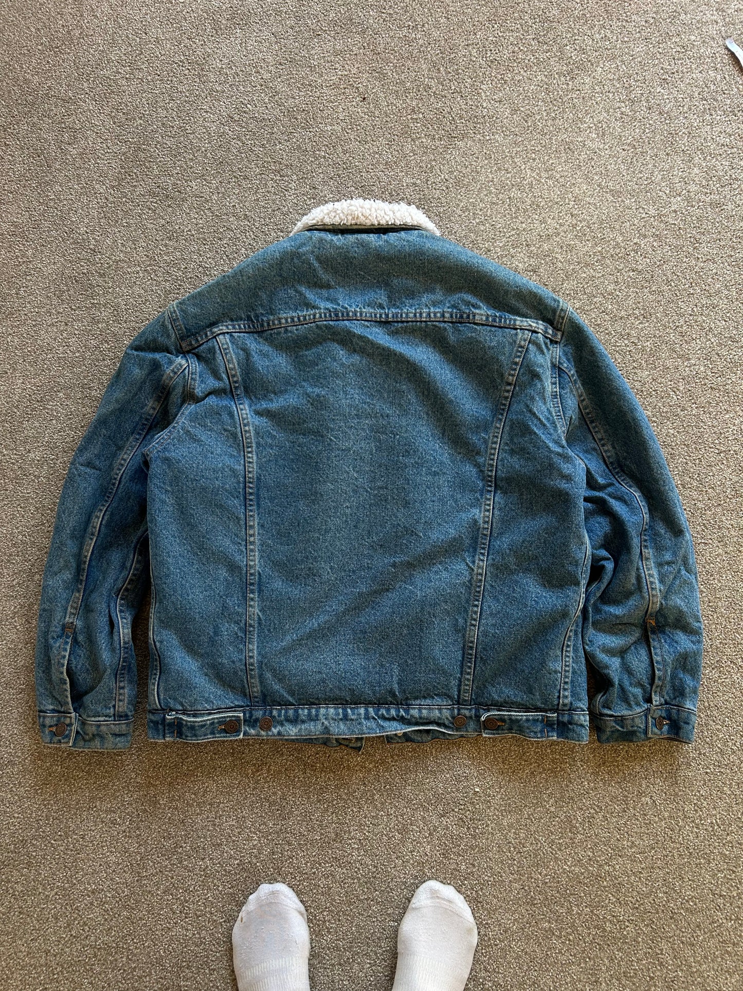 Vintage Levis Denim Sherpa Trucker Jacket Orange Tab XL Made in NZ