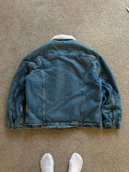 Vintage Levis Denim Sherpa Trucker Jacket Orange Tab XL Made in NZ