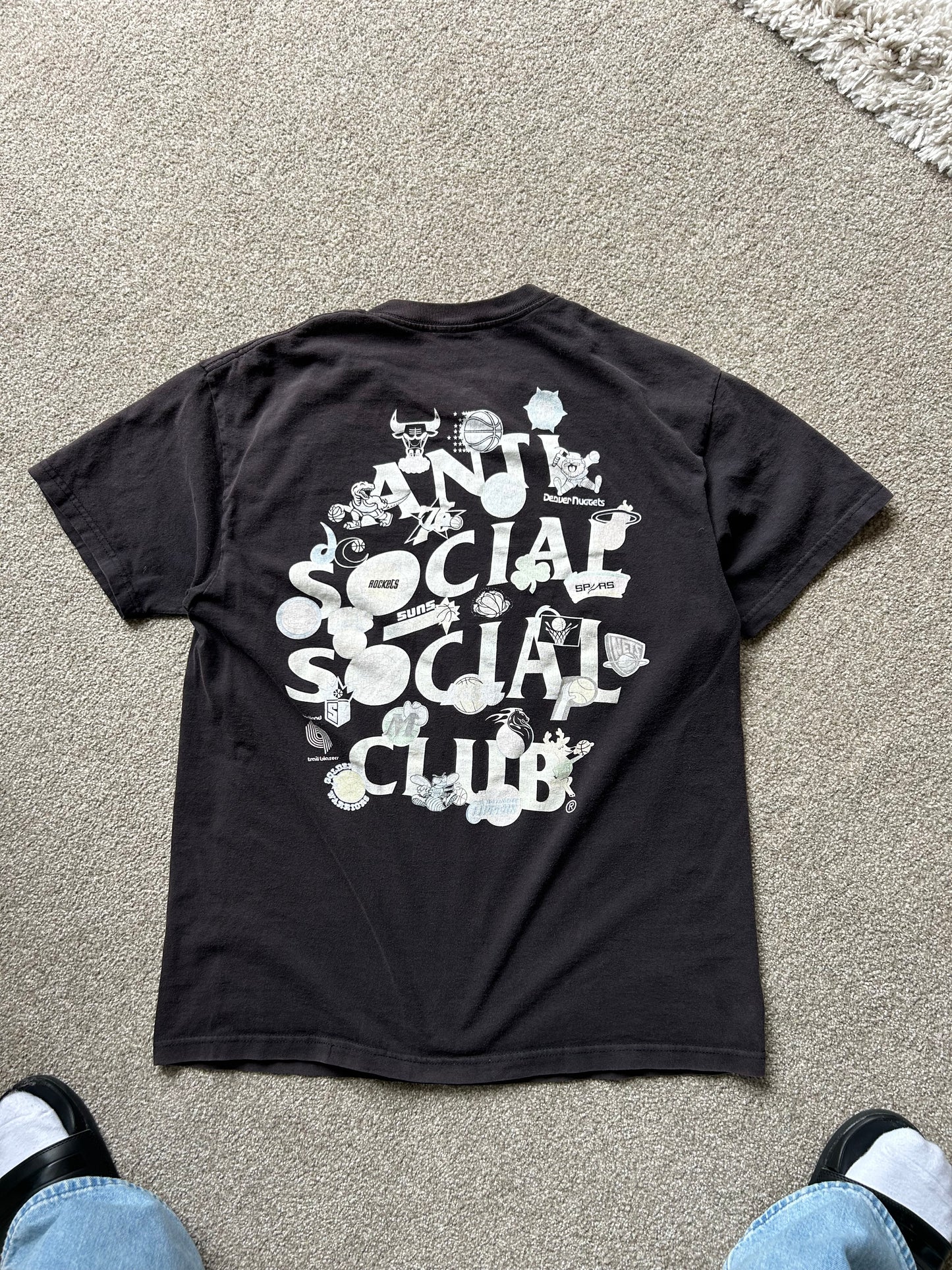 Anti Social Social Club x Mitchell & Ness NBA Logo Collage T-Shirt Faded Black Large