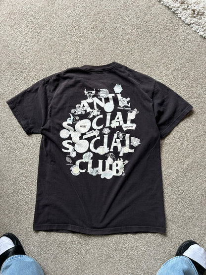 Anti Social Social Club x Mitchell & Ness NBA Logo Collage T-Shirt Faded Black Large
