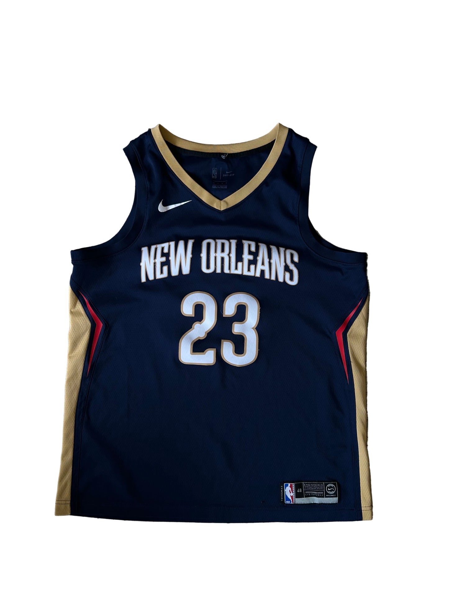 Nike Navy New Orleans Pelicans Anthony Davis #23 Icon Edition Swingman Jersey featuring gold and red trim Large