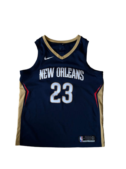 Nike Navy New Orleans Pelicans Anthony Davis #23 Icon Edition Swingman Jersey featuring gold and red trim Large