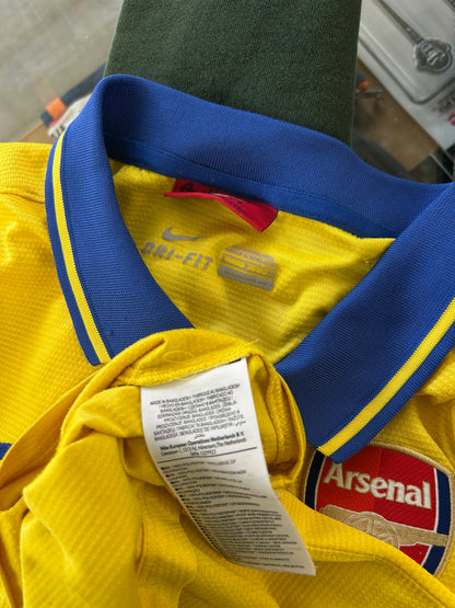 Nike Arsenal FC 2013-14 Away Jersey in yellow and blue with a polo collar Small