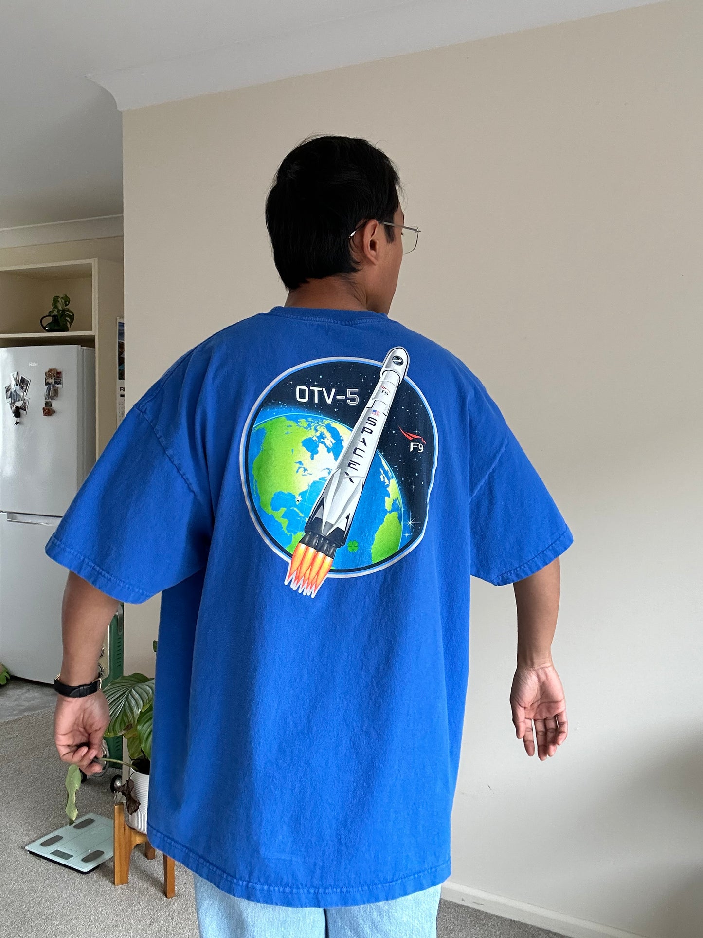 blue short-sleeve SpaceX Falcon 9 graphic T-shirt 2XL