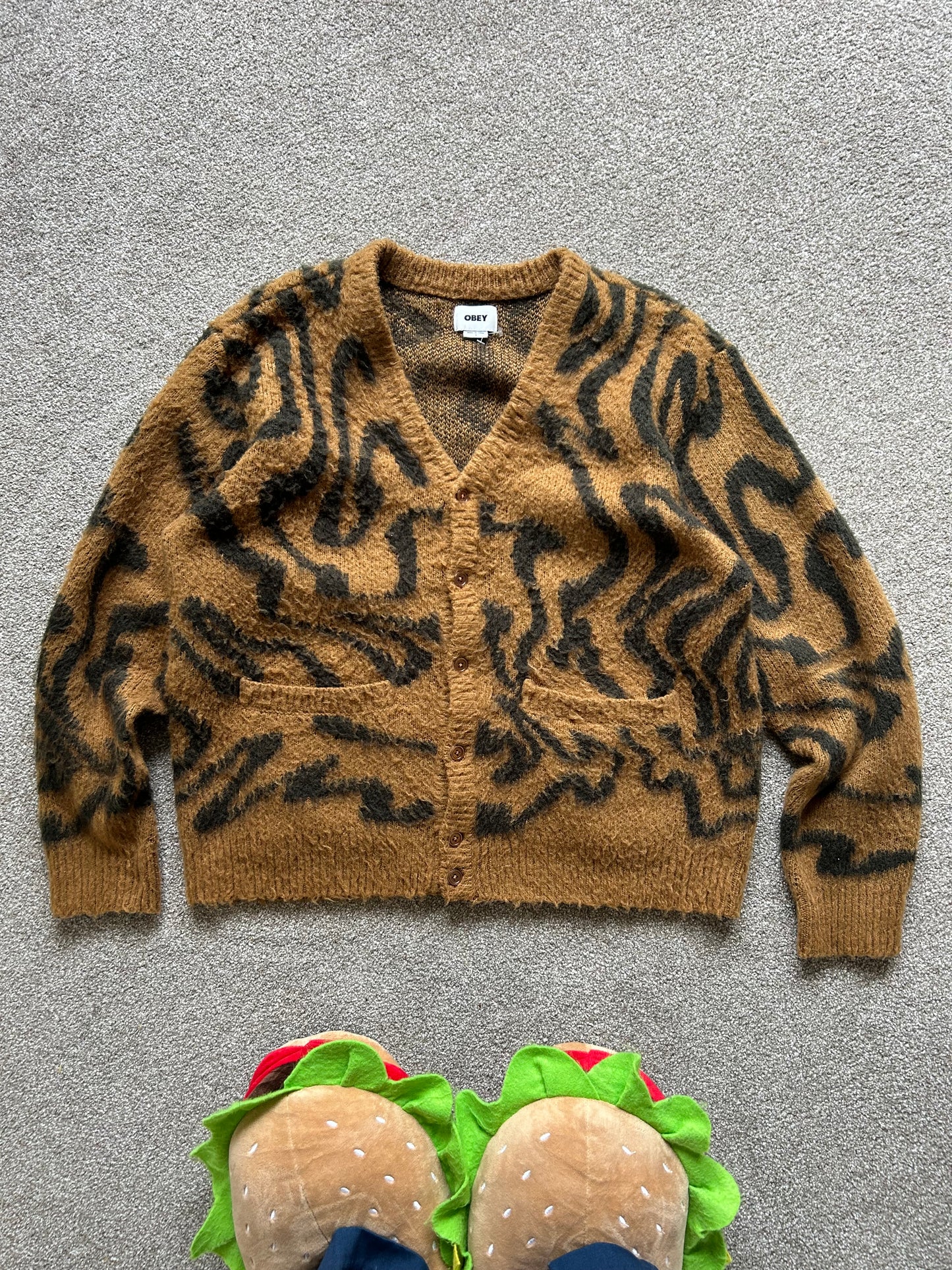 Obey Pally Cardigan Brown Large