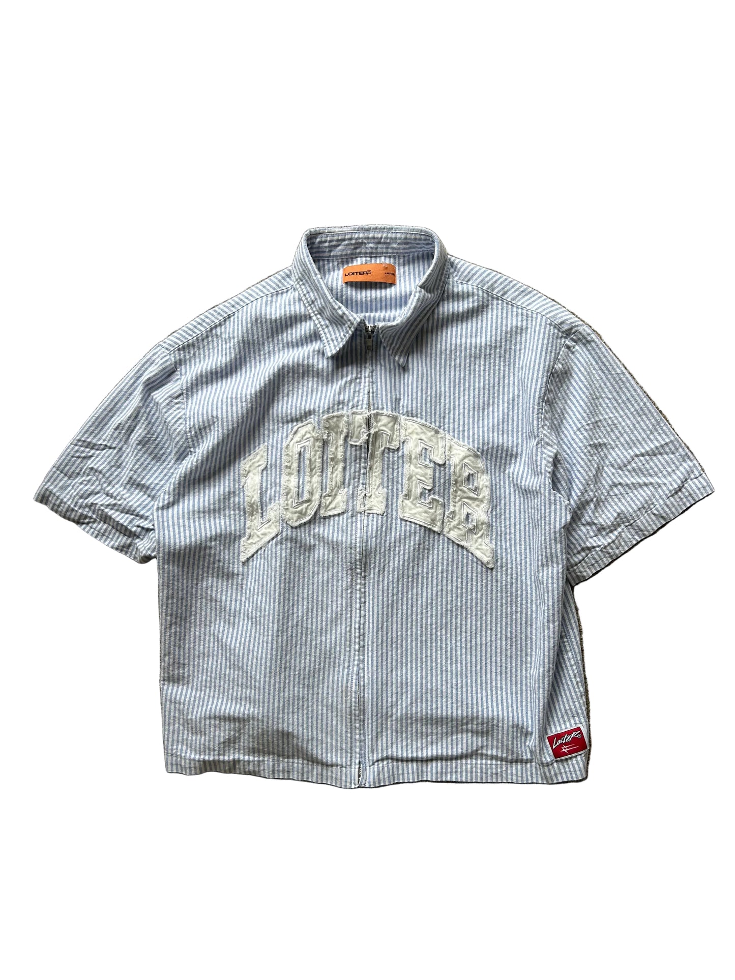 Loiter Rodeo Quarter Zip Up Shirt in blue pin stripe Large