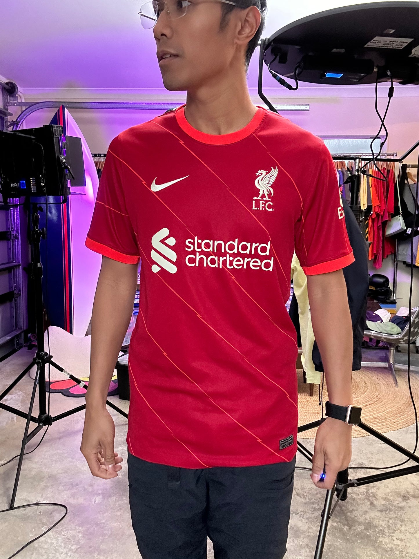 Nike 2021-2022 Liverpool F.C. home jersey in red with white accent details Small
