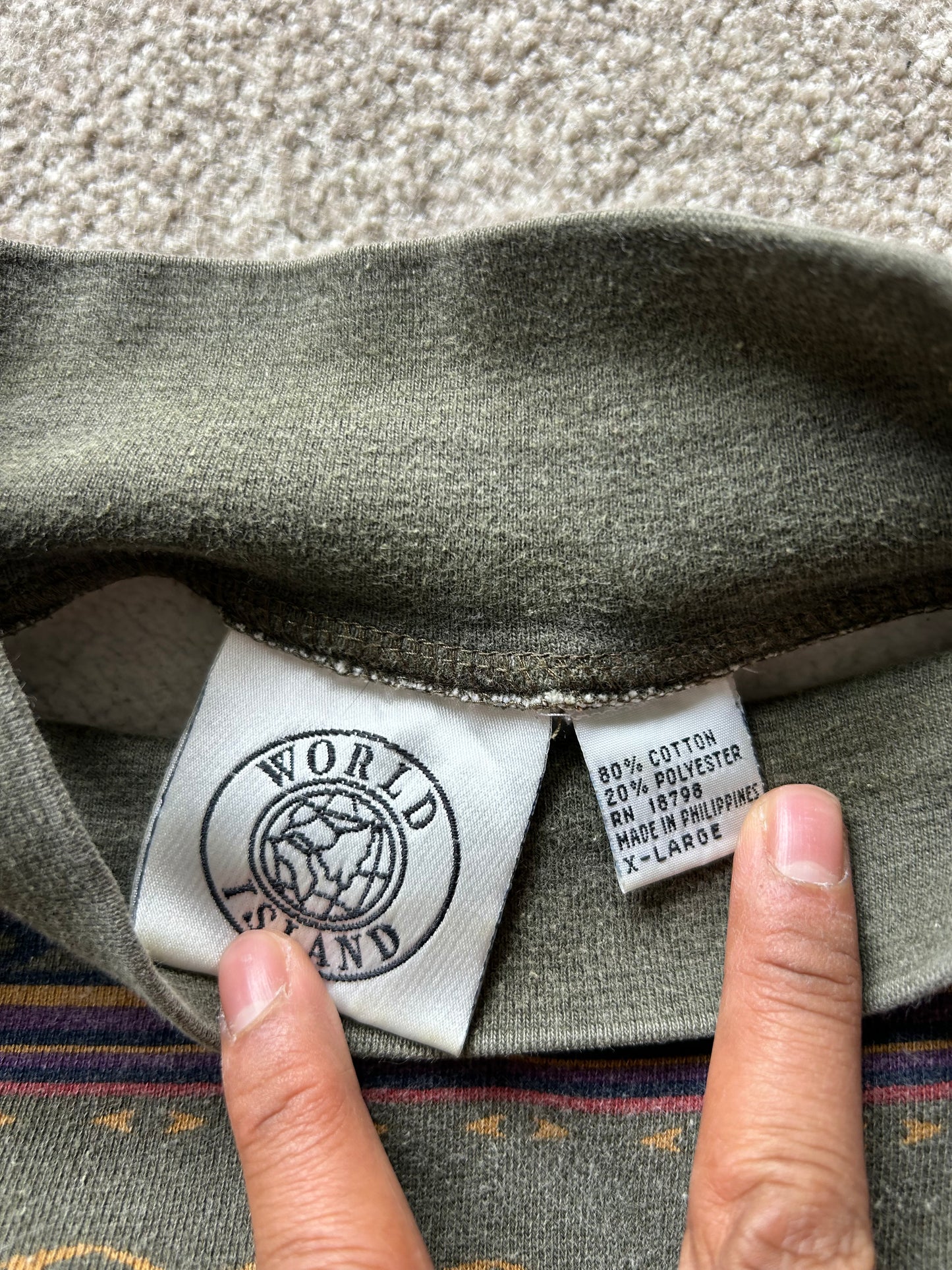 vintage green patterned sweatshirt with a crew neck and striped design Green XL