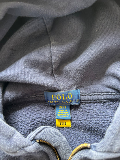 Polo Ralph Lauren navy blue cotton-blend fleece full-zip hoodie with a signature embroidered pony logo 2yrs old