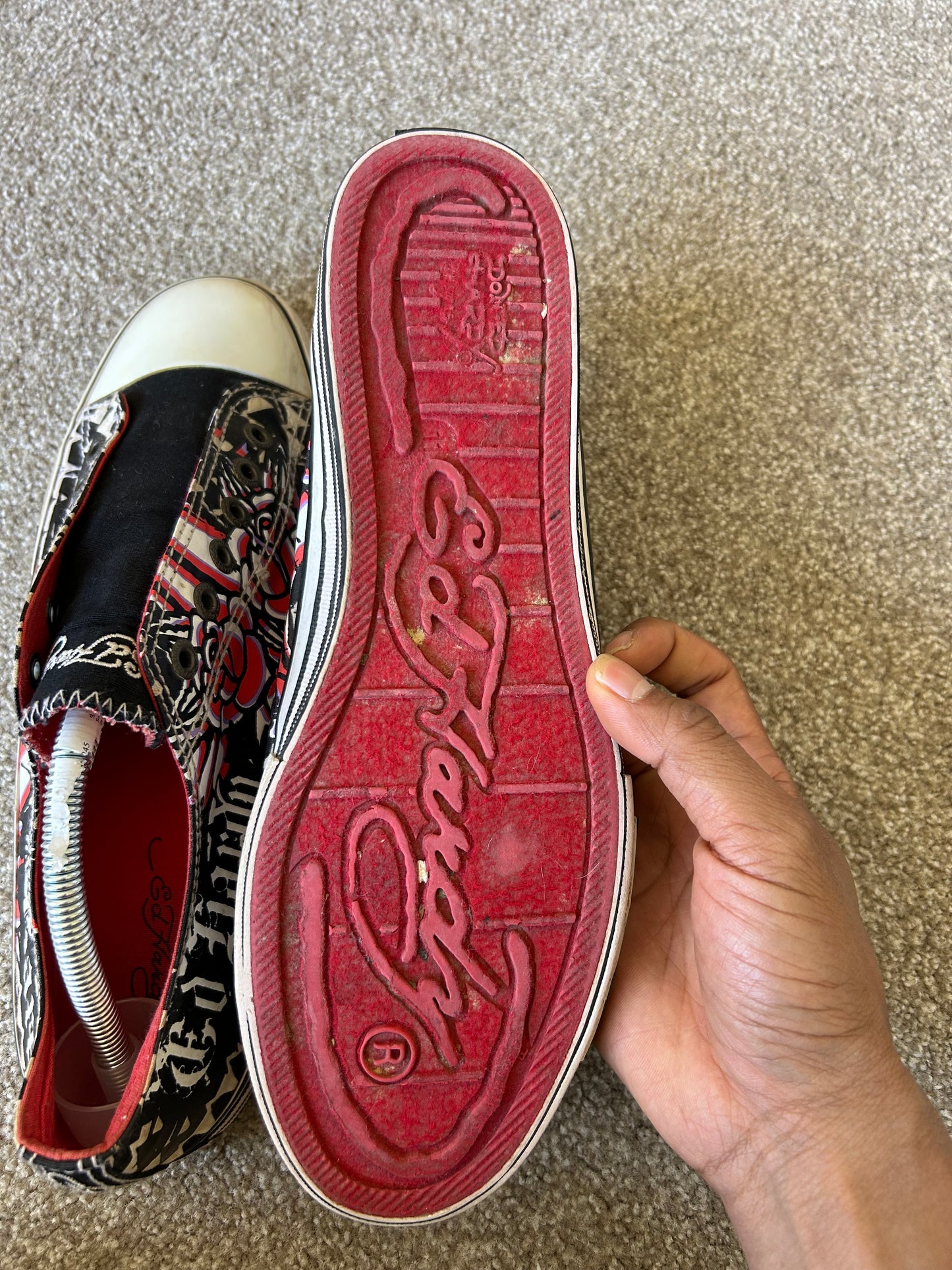 Ed Hardy slip-on canvas sneakers featuring an all-over tattoo print design size US 11 EU 44