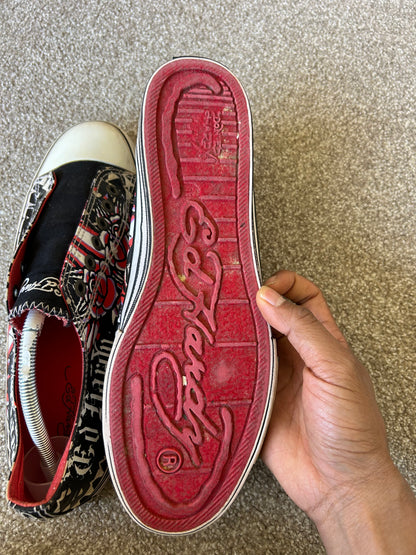 Ed Hardy slip-on canvas sneakers featuring an all-over tattoo print design size US 11 EU 44