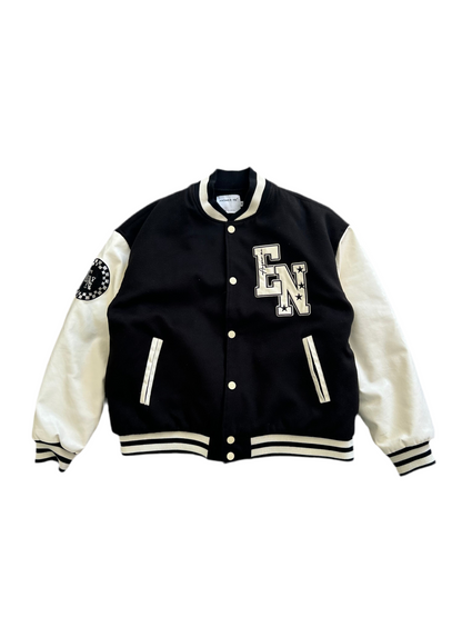 Varsity Jacket Black Answer Me Brand Medium Leather Type Sleeve
