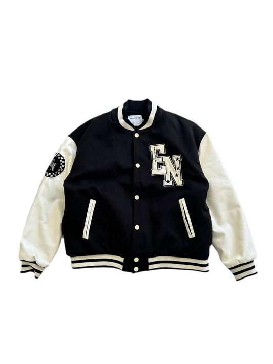 Varsity Jacket Black Answer Me Brand Medium Leather Type Sleeve