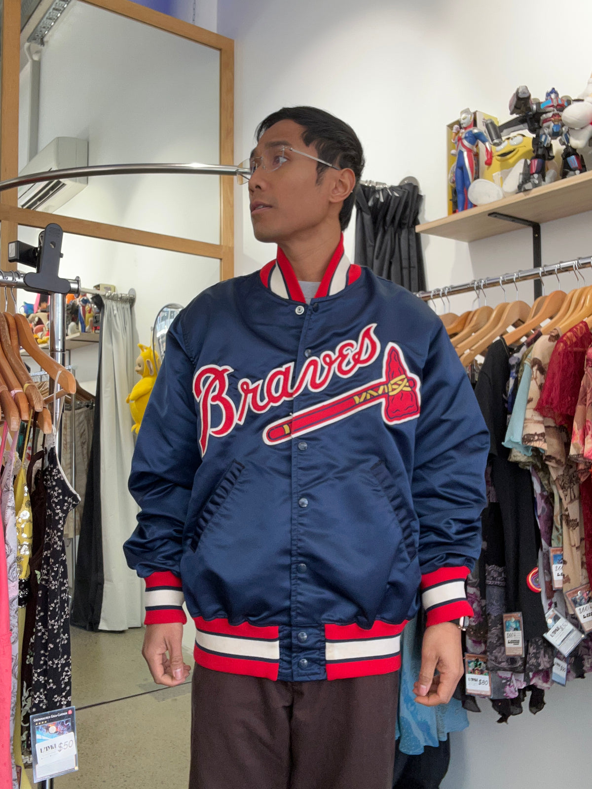 MLB Vintage 80s Wilson Atlanta Braves satin jacket size XL Navy