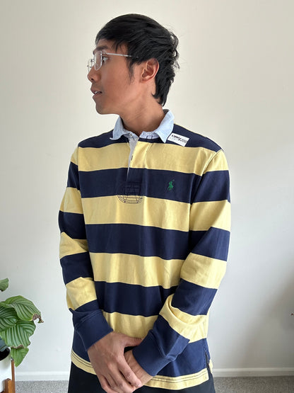 Ralph Lauren Stripe Rugby Shirt Medium Yellow Navy