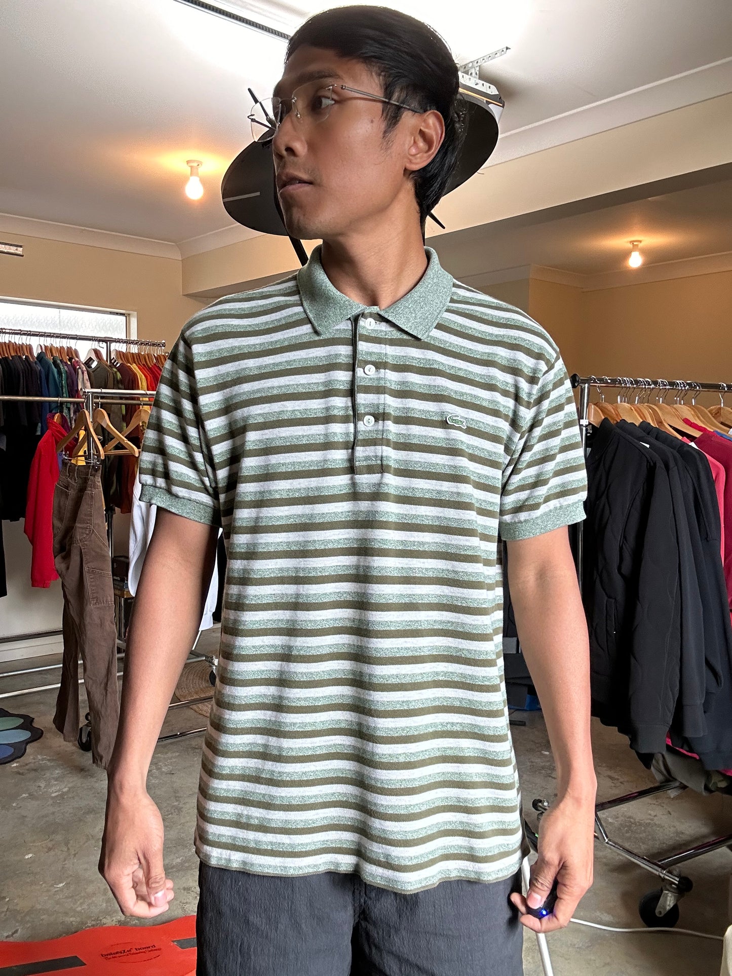 Lacoste men's striped polo shirt Green Large