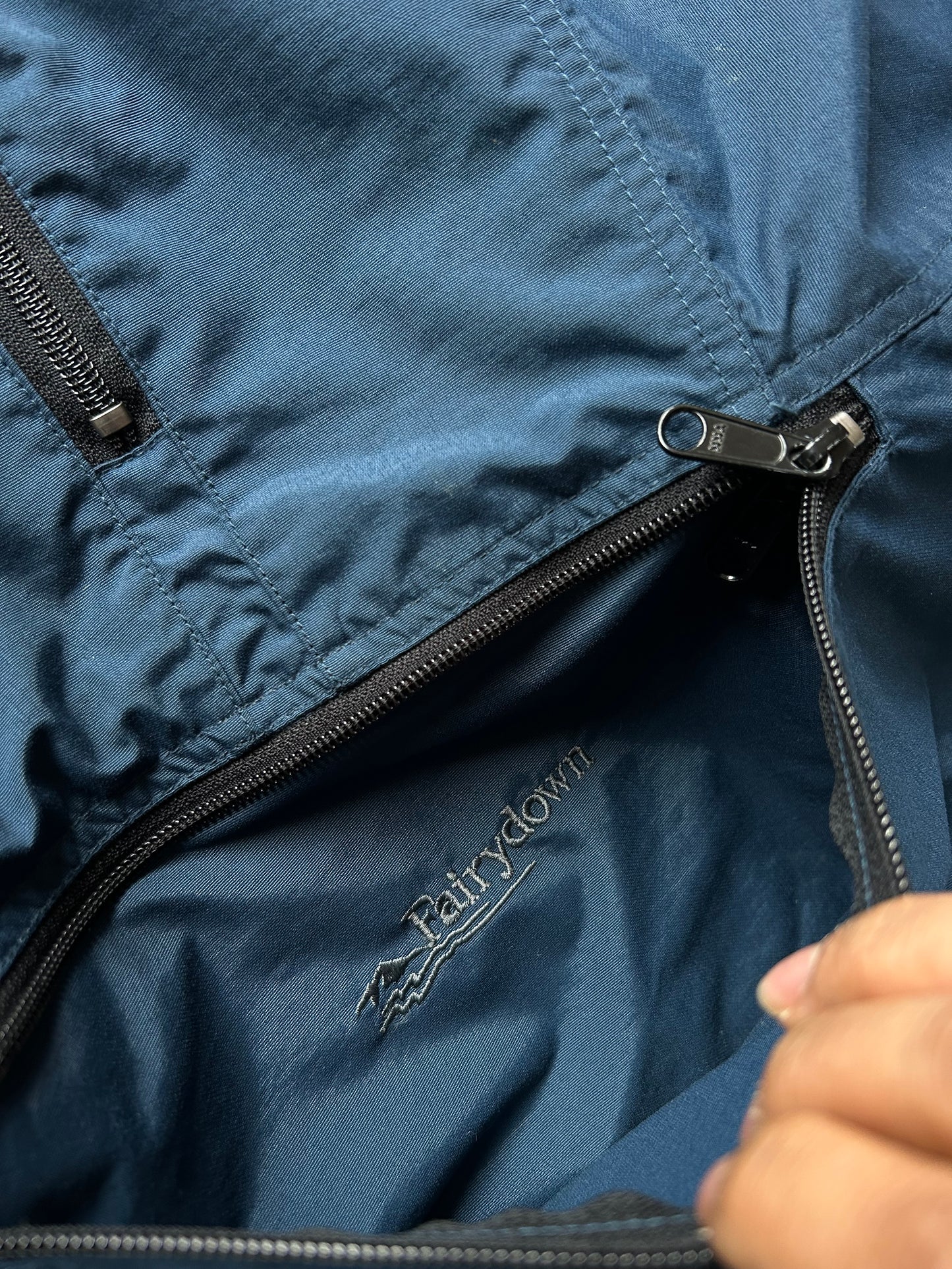 Vintage Fairy Down Nylon Half Zip Windbreaker Navy Blue Large