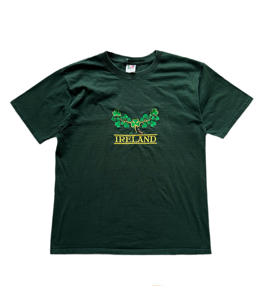 IRELAND & Irish Shamrocks T-Shirt Fruit of Loom Unisex Large Cotton Embroidered Green