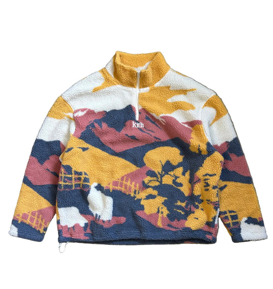 Kith Hillside Claremont Sherpa Quarter Zip in the French Clay colorway XXL White