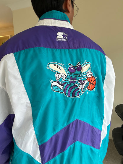 vintage 90s Charlotte Hornets Starter full-zip windbreaker jacket Large Purple