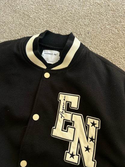 Varsity Jacket Black Answer Me Brand Medium Leather Type Sleeve