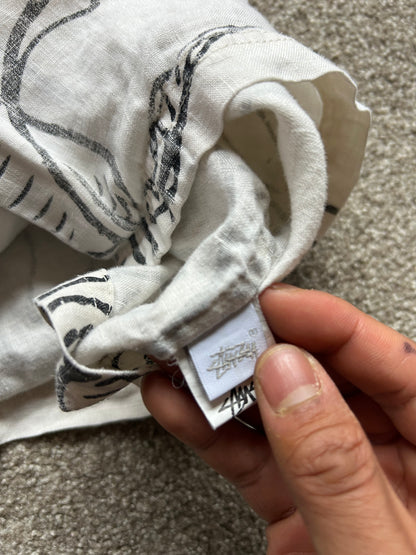 Stussy Linen All Over Print Polo Cream Large